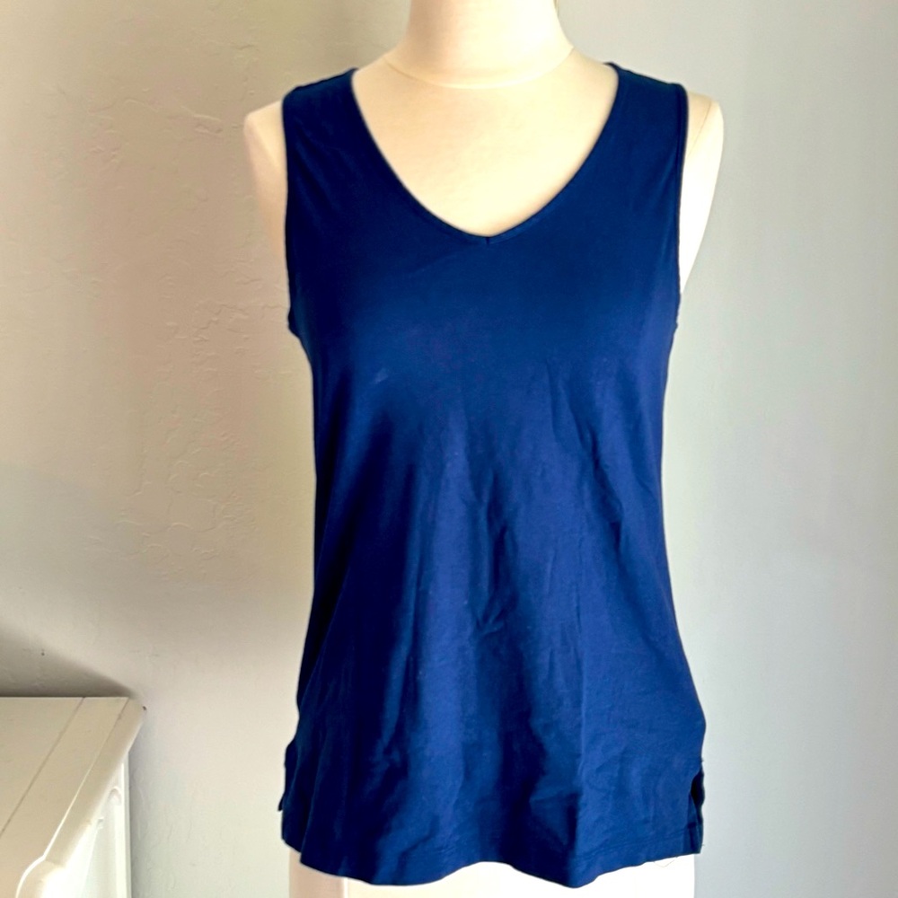 Women’s Dark Blue Solid Vneck Cotton Tank Top, XS